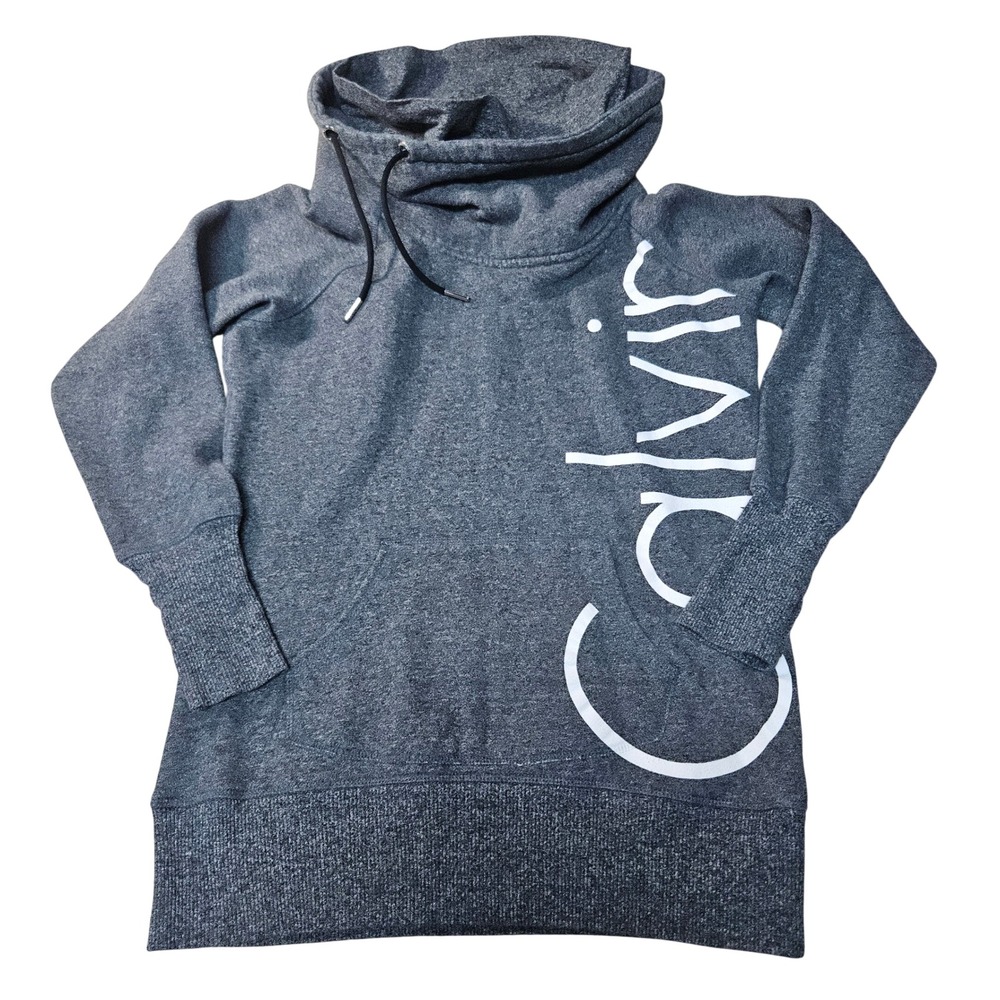 Calvin Klein Performance Womens XS Cowl Neck Hoodie Gray Logo Graphic Sweatshirt